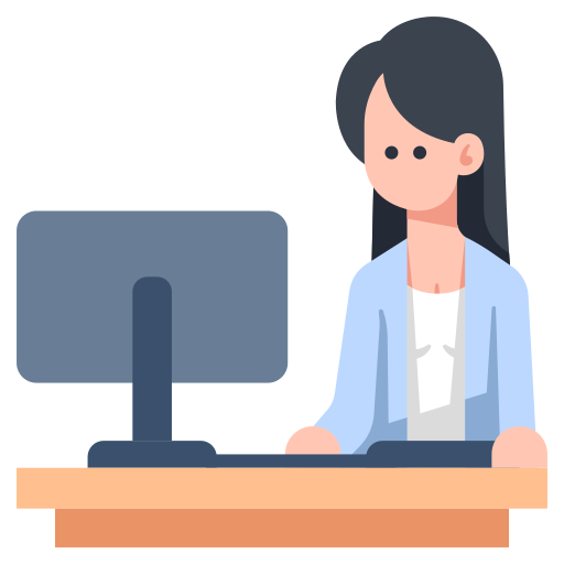 Ikon med en kvinna som jobbar på kontor