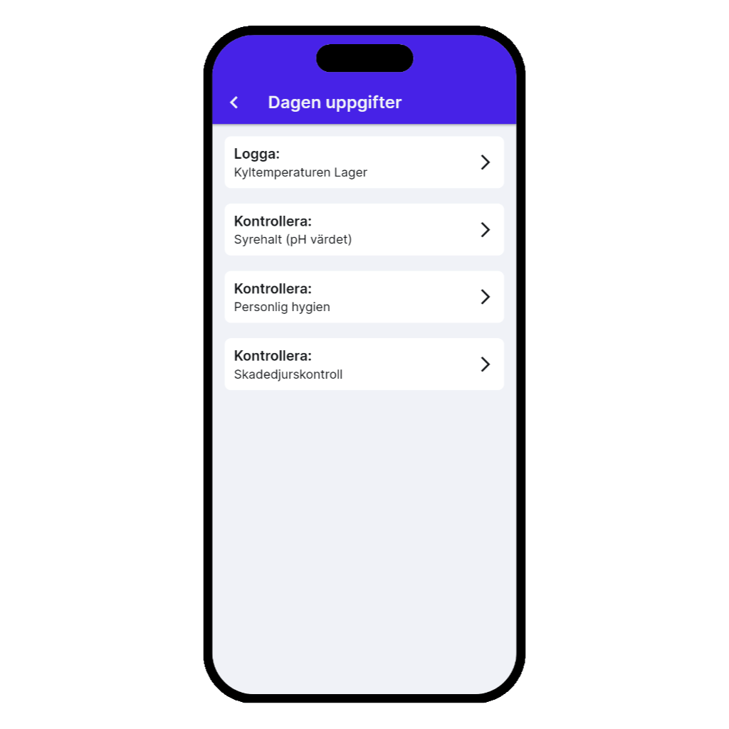 Mockup av Mathantverkskoll-appen på en mobiltelefon